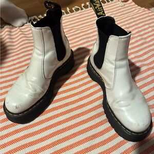 White Chelsea Platform Boots with Black Elastic Panels
